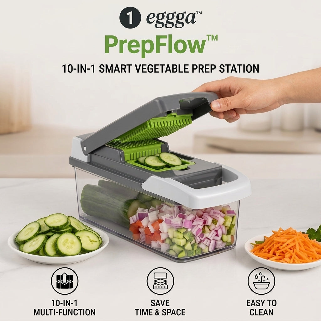 𝒆𝒈𝒈𝒈𝒂™ PrepFlow™ 10-in-1 Smart Vegetable Prep Station