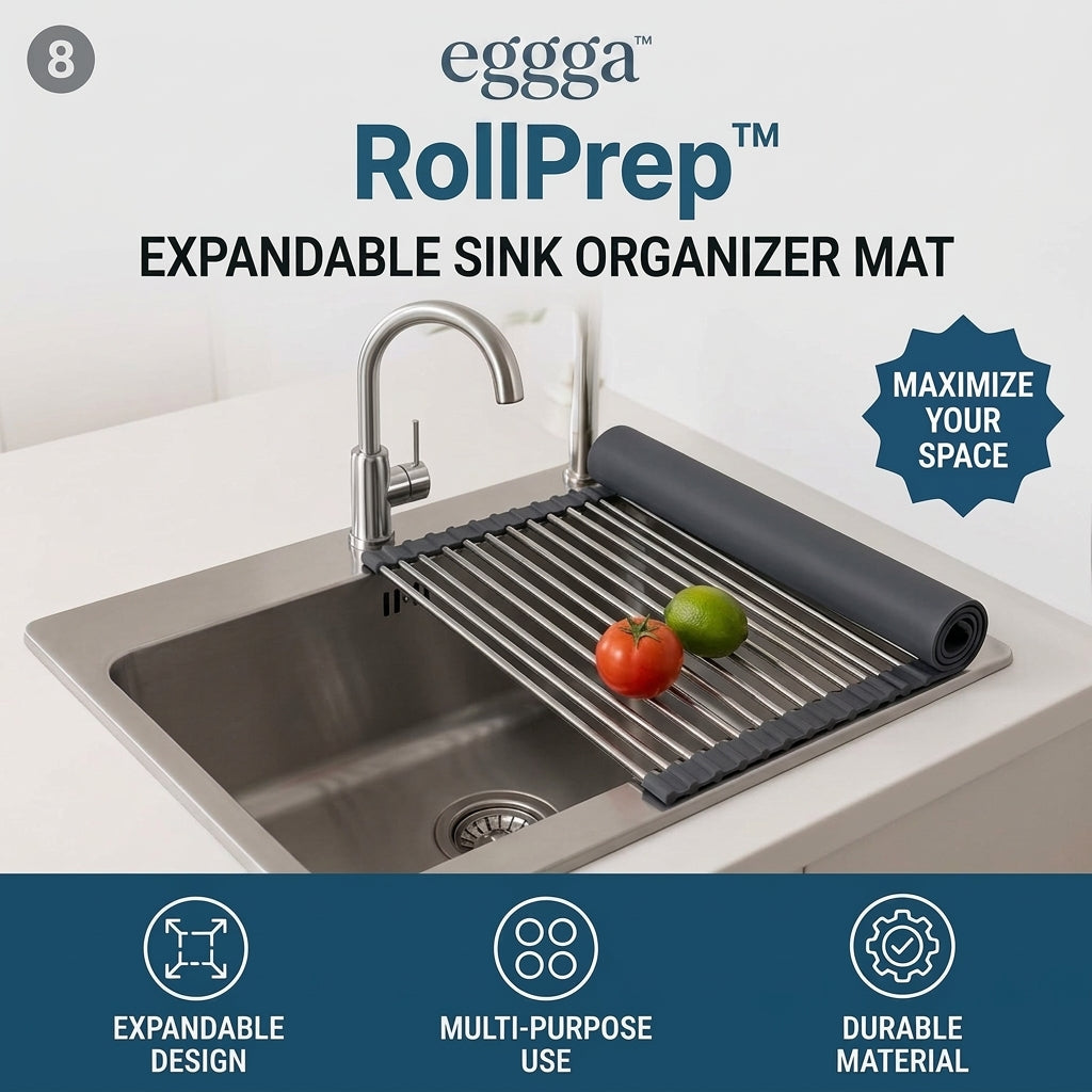 𝒆𝒈𝒈𝒈𝒂™ RollPrep™ Expandable Sink Organizer Mat